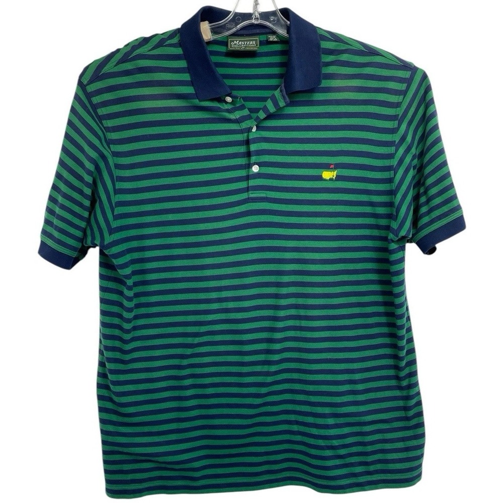 Masters Collection  Mens Sz XL Green/Blue Striped Logo Polo Golf Shirt (S24) EUC